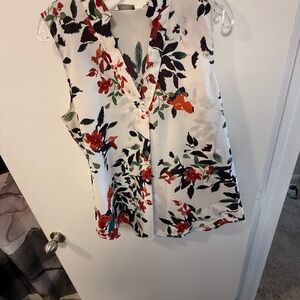 Van Heusen Red and Black Sleeveless Blouse with Notched Collar